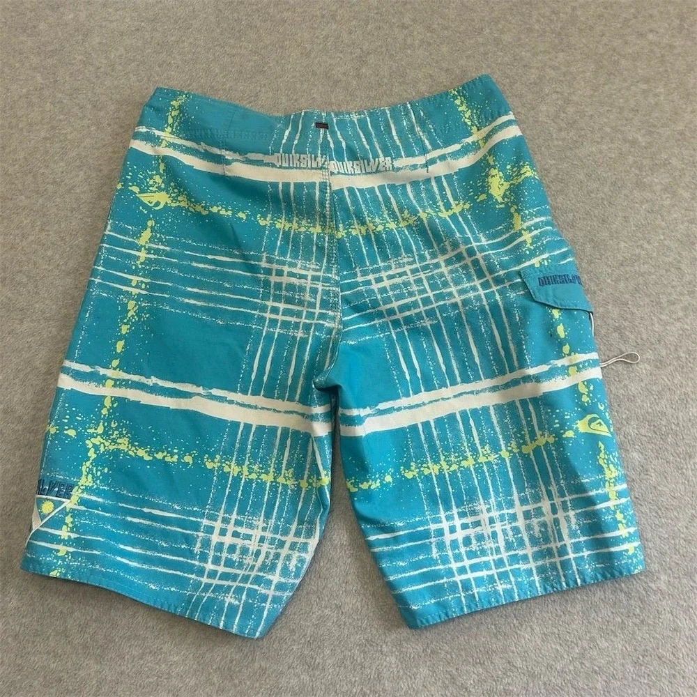 Quiksilver Shorts Men's‎ 32 Blue Plaid Board Shorts Surf Beachwear Vintage